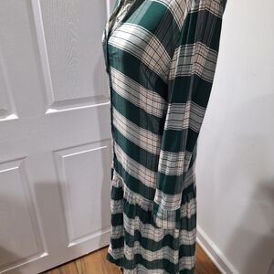 Zara Green and White Plaid Button-Front Midi Dress